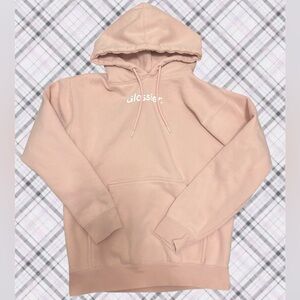 Glossier Blush Pink Hoodie with White Logo